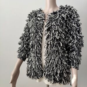 Vintage Grand Tier 1990s Back & White Knit Shag Jacket